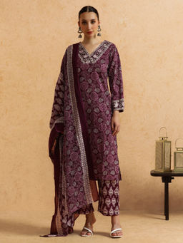 STYLEBAAZI - Floral Printed Straight Pure Cotton Kurta & Pant With Dupatta (Set of 3)