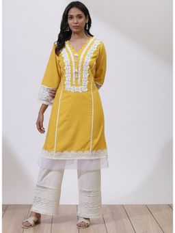 Lakshita - Daisy Yellow Kurta With Lace Detail