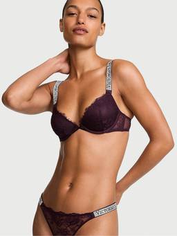 Victoria's Secret - Women Purple Self Design Polyamide Demi / Balconette Bra