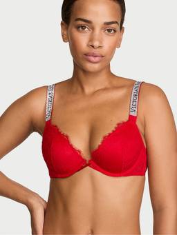 Victoria's Secret - Women Red Self Design Polyamide Demi / Balconette Bra