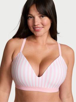 Victoria's Secret - Women Pink Stripes Cotton Blend T-Shirt Bra