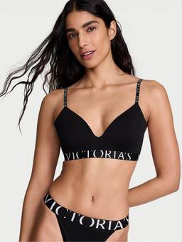 Victoria's Secret - Women Black Solid/Plain Cotton Blend T-Shirt Bra