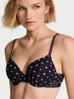 Victoria's Secret - Women Black Printed Cotton Blend T-Shirt Bra