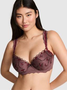 Victoria's Secret - Women Pink Floral Polyamide Demi / Balconette Bra