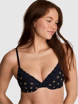 Victoria's Secret - Women Black Printed Cotton Blend T-Shirt Bra