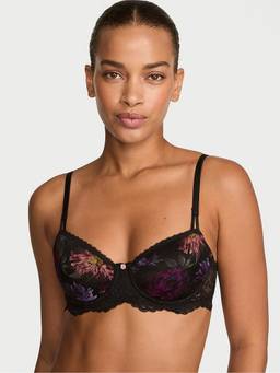 Victoria's Secret - Women Black Floral Polyamide Demi / Balconette Bra