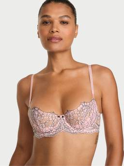 Victoria's Secret - Women Pink Floral Polyamide Demi / Balconette Bra