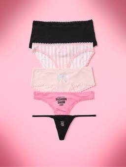 Victoria's Secret - Women Multi-Color Self Design Cotton Blend Panties (Pack of 5)