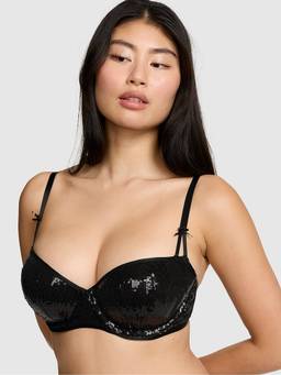 Victoria's Secret - Women Black Embellished/Sequined Polyester Demi / Balconette Bra
