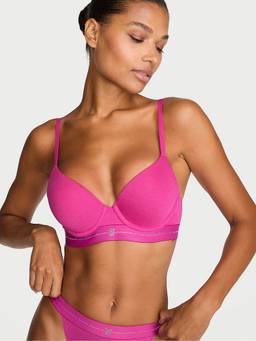 Victoria's Secret - Women Pink Solid/Plain Cotton Blend T-Shirt Bra
