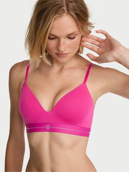 Victoria's Secret - Women Pink Solid/Plain Cotton Blend T-Shirt Bra