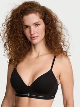 Victoria's Secret - Women Black Solid/Plain Cotton Blend T-Shirt Bra