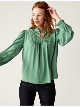 Marks & Spencer - Green Round Neck Ruffle Long Sleeve Blouse