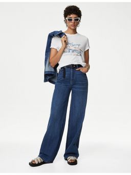 Marks & Spencer - White Cotton Modal Blend Slogan T-Shirt