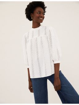 Marks & Spencer - White Pure Cotton Broderie Three Fourth Sleeve Blouse