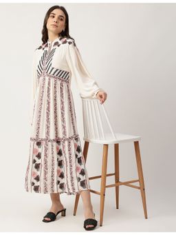 Marks & Spencer - White Pure Viscose Embroidered Ruffled Neck Dress