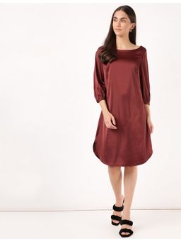 Marks & Spencer - Maroon Satin Solid Shift Dress