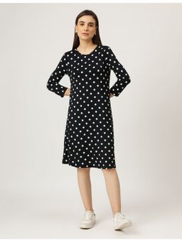 Marks & Spencer - Black Viscose Mix Polka Dot Round Neck Dress