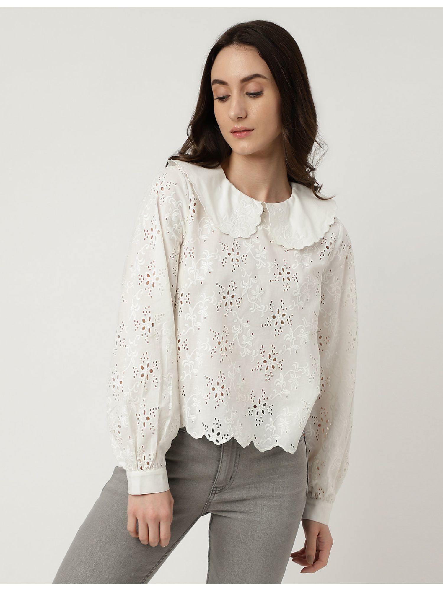 peter pan collar cotton blouse