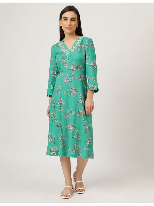 slim fit dress slacks Rent M&S X GHOST Green Floral V Neck Midi Dress