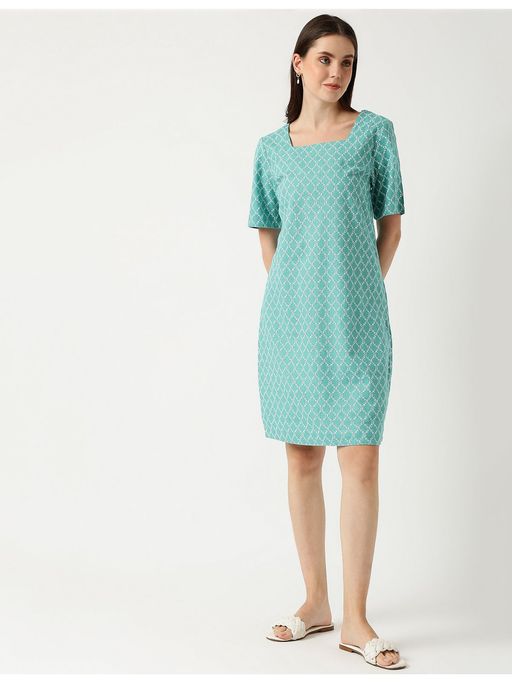 Buy Marks Spencer Linen Mix Printed Square Neck Dress Online
