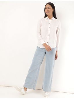 Marks & Spencer - White Pure Linen Printed Spread Collar Shirt