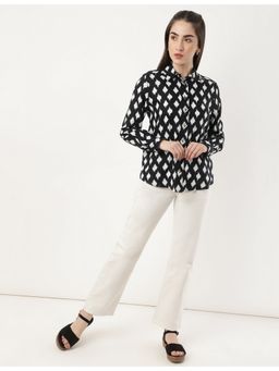 Marks & Spencer - Black Pure Linen Printed Spread Collar Shirt