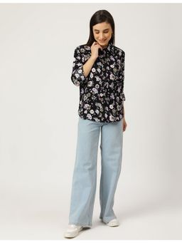 Marks & Spencer - Black Pure Linen Floral Print Spread Collar Shirt