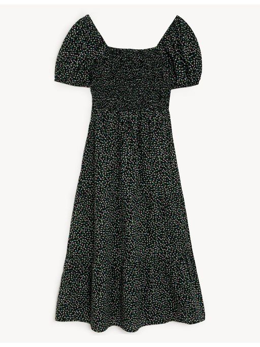 Buy Marks & Spencer Black Printed Puff Sleeve Midi Dress Online