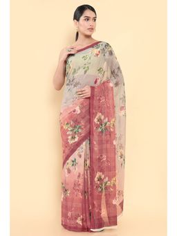 Soch - Women Green Chiffon Printed Saree with Unstitched Blouse