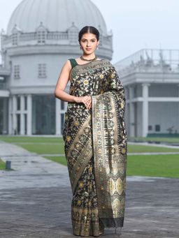 Beatitude - Black Silk Jacquard Work Saree with Unstitched Blouse