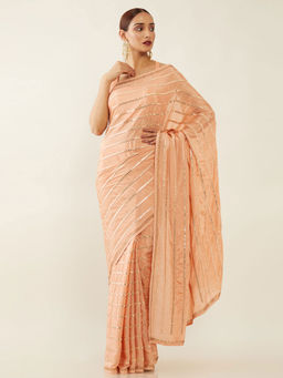 Soch - Embroidered Georgette Saree with Unstitched Blouse