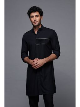 S&N by Shantnu Nikhil - Black Shirt Kurta with Velvet Detail