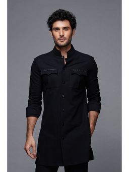 S&N by Shantnu Nikhil - Black Shirt Kurta with Gold Metallic Detail