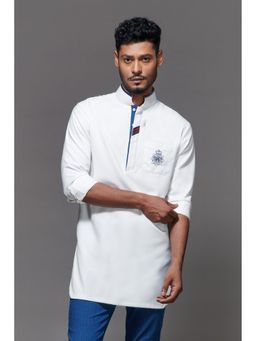S&N by Shantnu Nikhil - Off-White Kurta with Denim Detail