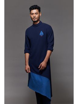 S&N by Shantnu Nikhil - Asymmetric Denim Colour Block Kurta