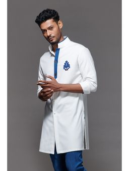 S&N by Shantnu Nikhil - Off-White Shirt Kurta with Denim Detail