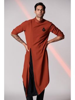 S&N by Shantnu Nikhil - Rust Asymmetrical Kurta with 3D Crest