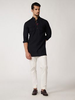 S&N by Shantnu Nikhil - Black Front Pocket Utility Kurta