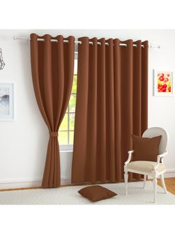 Story@Home - Brown Blackout 300 Gsm Polyester 3 Piece Long Door Curtains (9 Feet)
