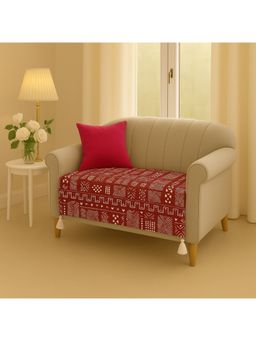 THROW PILLOW - Maroon Tribal Sofa Cover with Corner Tassels