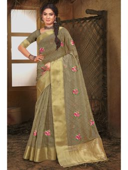 EXCLUSIVA - Grey Organza Saree with Unstitched Blouse