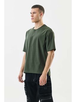 Snitch - Olive Textured Half Sleeves Oversized Casual T-Shirt for Men