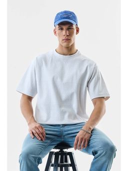 Snitch - White Textured Half Sleeves Oversized Casual T-Shirt for Men