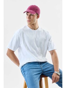 Snitch - White Self-Design Half Sleeves Oversized Casual T-Shirt for Men