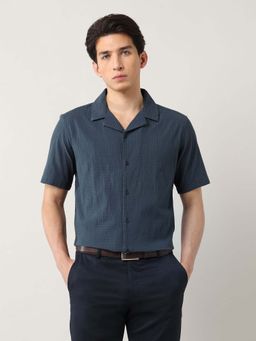 Arrow - Teal Mens Boston Relaxed Fit Micro Checked Shirt