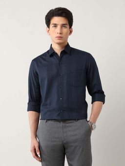 Arrow - Navy Blue Mens Manhattan Slim Fit Vertical Striped Shirt