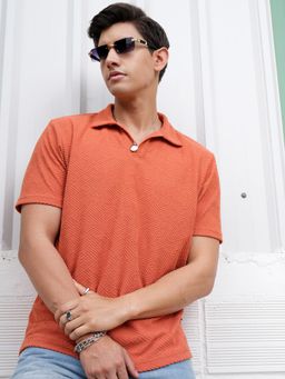 LOCOMOTIVE - Rust Men Premium Terry Towel Relaxed Fit Open Collar Polo T-Shirt