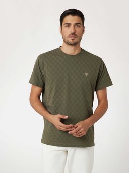Guess - Olive Morning Round Neck Checks T-Shirt