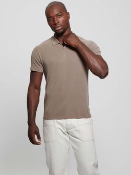 Guess - Walnut Shell Collar Neck Ribbed Polo T-Shirt